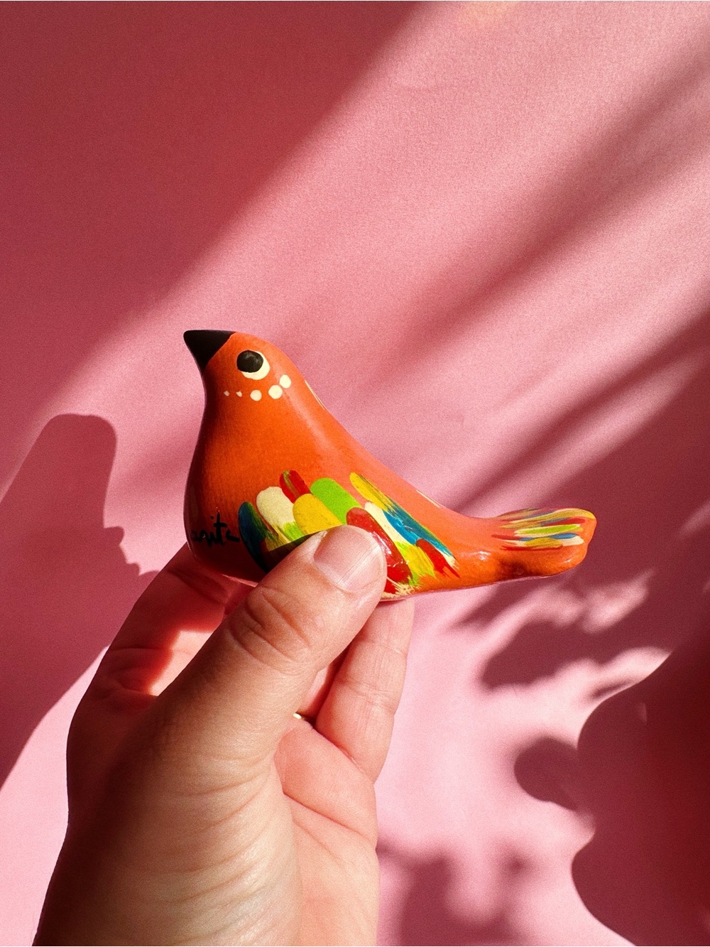 Hand-Painted Orange Decorative Tonala Bird Figurine